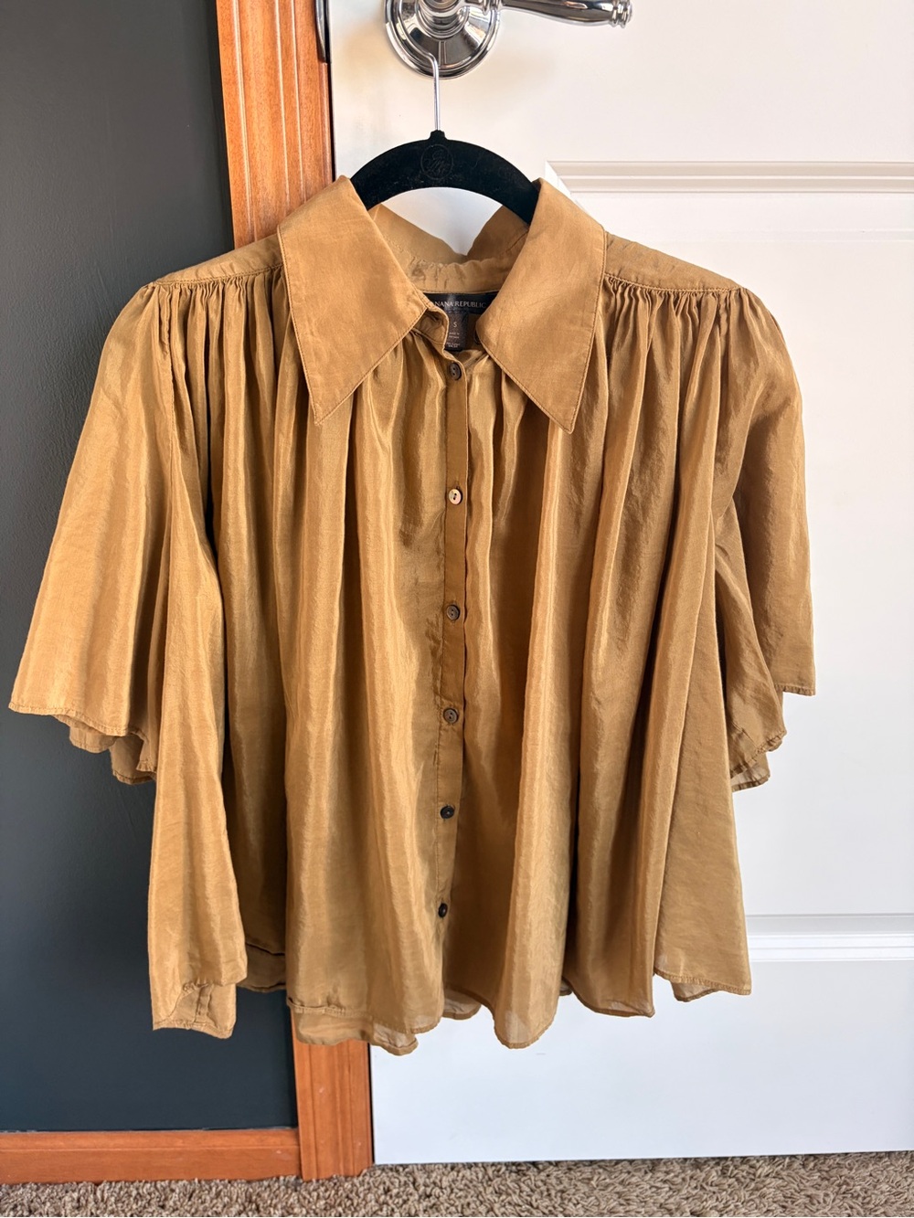 Banana Republic Golden Mustard Button-Front Flutter Blouse